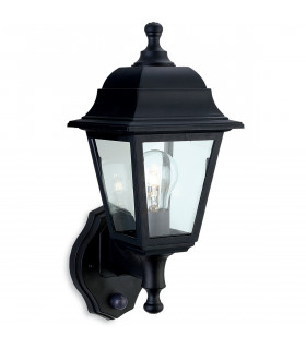 Oslo 1 Light Outdoor Wall Lantern - Uplight With Pir Black Resin IP44
