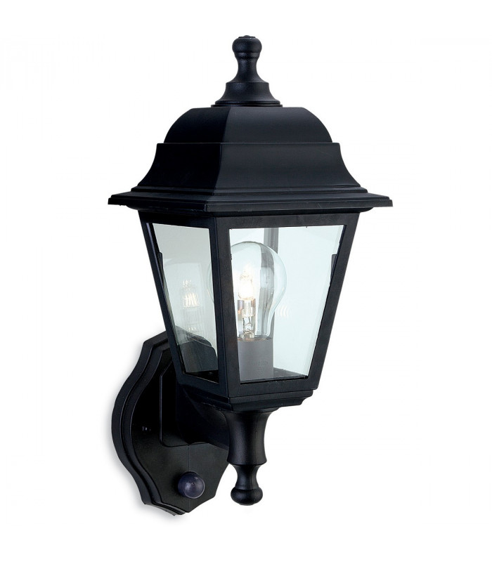 Oslo 1 Light Outdoor Wall Lantern - Uplight With Pir Black Resin IP44