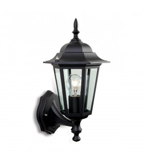 1 Light Outdoor 6 Panel Lantern - Uplight Black IP43