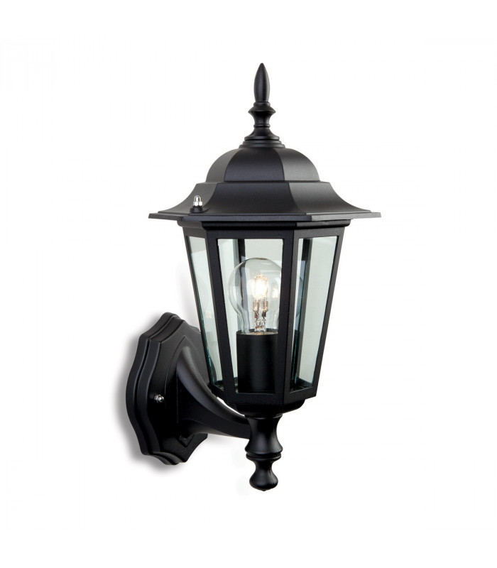 1 Light Outdoor 6 Panel Lantern - Uplight Black IP43