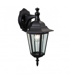 1 Light Outdoor 6 Panel Lantern - Downlight Black IP43