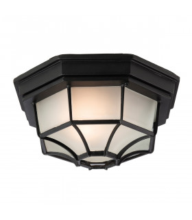 1 Light 6 Panel Lantern - Flush Ceiling Light Black IP43