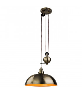 Century 1 Light Rise & Fall Dome Ceiling Pendant Antique Brass