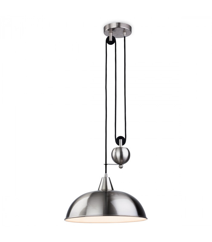 Century 1 Light Rise & Fall Dome Ceiling Pendant Brushed Steel