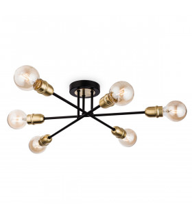 Trident 6 Light Multi Arm Semi Flush Light Black with Brushed Brass