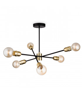 Trident 6 Light Multi Arm Semi Flush Light Black with Brushed Brass
