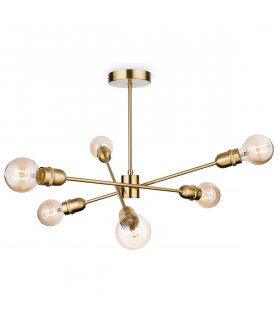 Trident 6 Light Multi Arm Semi Flush Light Brushed Brass