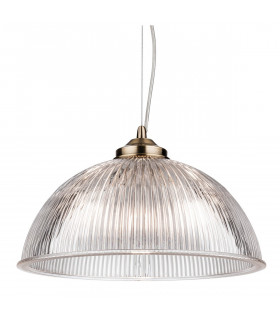 Ashford 1 Light Ceiling Pendant Antique Brass with Clear Ribbed Glass