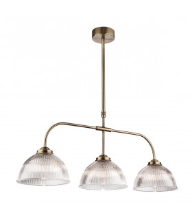 Ashford 3 Light Bar Ceiling Pendant Antique Brass with Clear Ribbed Glass