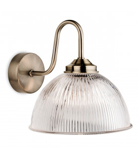 Ashford 1 Light Wall Light Antique Brass with Clear Ribbed Glass