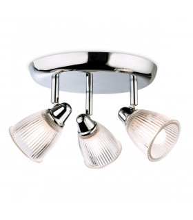 Echo 3 Light Bathroom Flush Light Chrome with Clear Ribbed Glass IP44