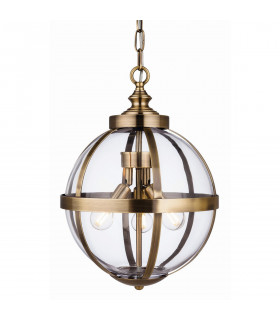 Monroe 3 Light Cage Ceiling Pendant Antique Brass with Clear Glass