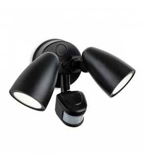 Security Outdoor Integrated LED PIR Motion Sensor Twin Wall Spotlight Black IP54