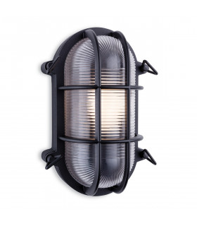 Turin Outdoor Bulkhead Wall Light Oval Black IP65