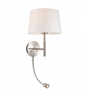 Seymour Classic Switched Wall Lamp with Adjustable Reading Light Brushed Steel with Cream Shade