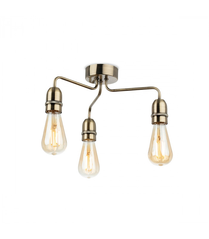 Leon Industrial 3 Light Flush Ceiling Fitting Antique Brass