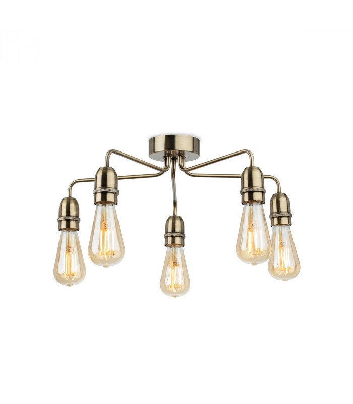 Leon Industrial 5 Light Flush Ceiling Fitting Antique Brass