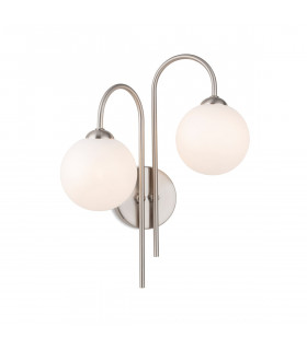 Lyndon 2 Light Globe Wall Brushed Steel with Opal White Glass