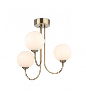 Lyndon 3 Light Globe Flush Fitting Antique Brass with Opal White Glass