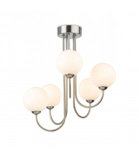 Lyndon 5 Light Globe Flush Fitting Brushed Steel with Opal White Glass