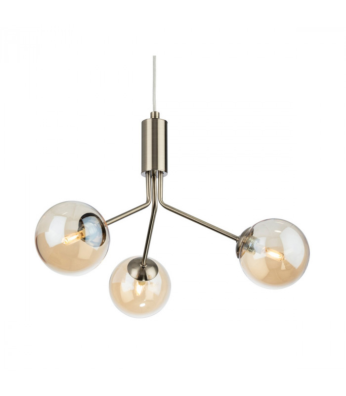 Montana 3 Light Globe Fitting Antique Brass with Amber Glass