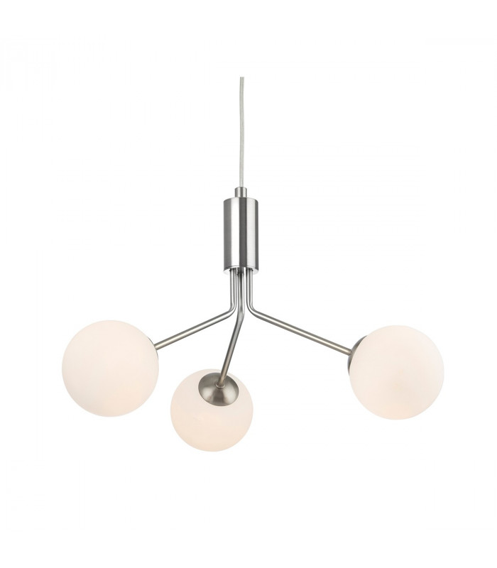 Montana 3 Light Globe Fitting Brushed Steel with Opal White Glass