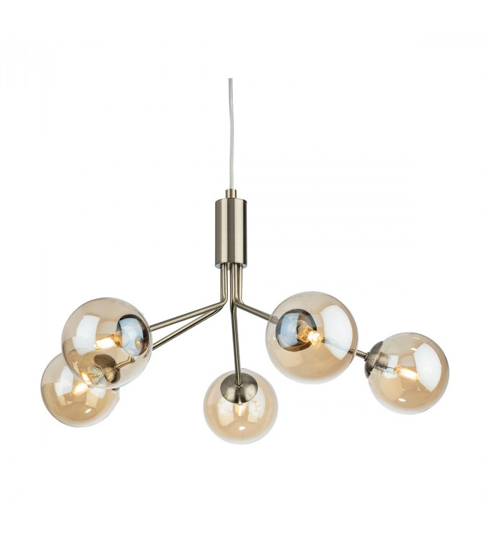 Montana 5 Light Globe Fitting Antique Brass with Amber Glass