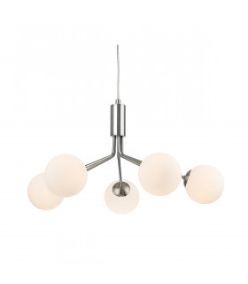 Montana 5 Light Globe Fitting Brushed Steel with Opal White Glass