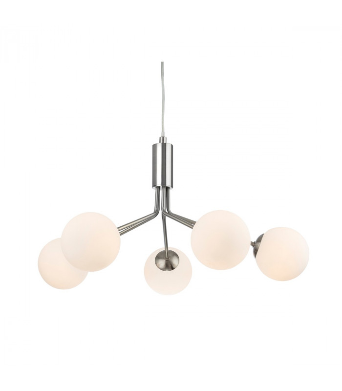 Montana 5 Light Globe Fitting Brushed Steel with Opal White Glass