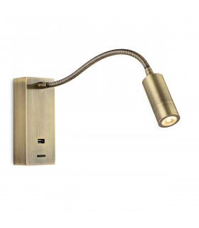 Clifton LED Flexi Wall Reading Light & USB Antique Brass