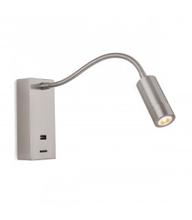 Clifton LED Flexi Wall Reading Light & USB Brushed Steel