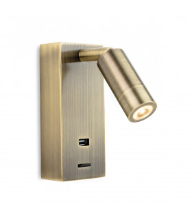 Clifton LED Wall Reading Light & USB Port Antique Brass