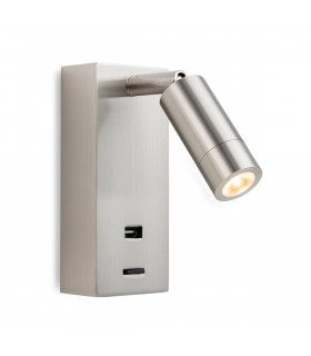 Clifton LED Wall Reading Light & USB Port Brushed Steel