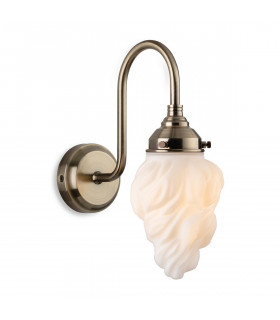 Flame Wall Light Antique Brass with White Glass IP44