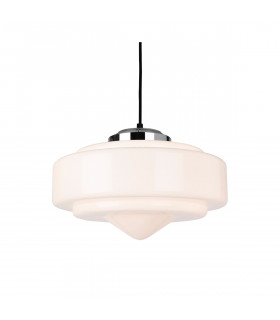 Art Deco Pendant Light Chrome with Opal White Glass