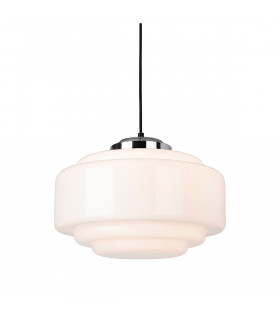 Art Deco Pendant Light Chrome with Opal White Glass