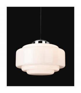 Art Deco Pendant Light Chrome with Opal White Glass-2