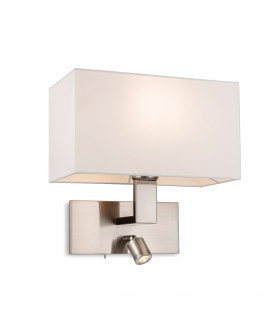 Raffles Wall Lamp with Adjustable Switched Reading Light Brushed Steel with Cream Shade