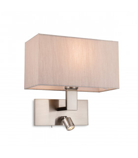 Raffles Wall Lamp with Adjustable Switched Reading Light Brushed Steel with Oyster Shade