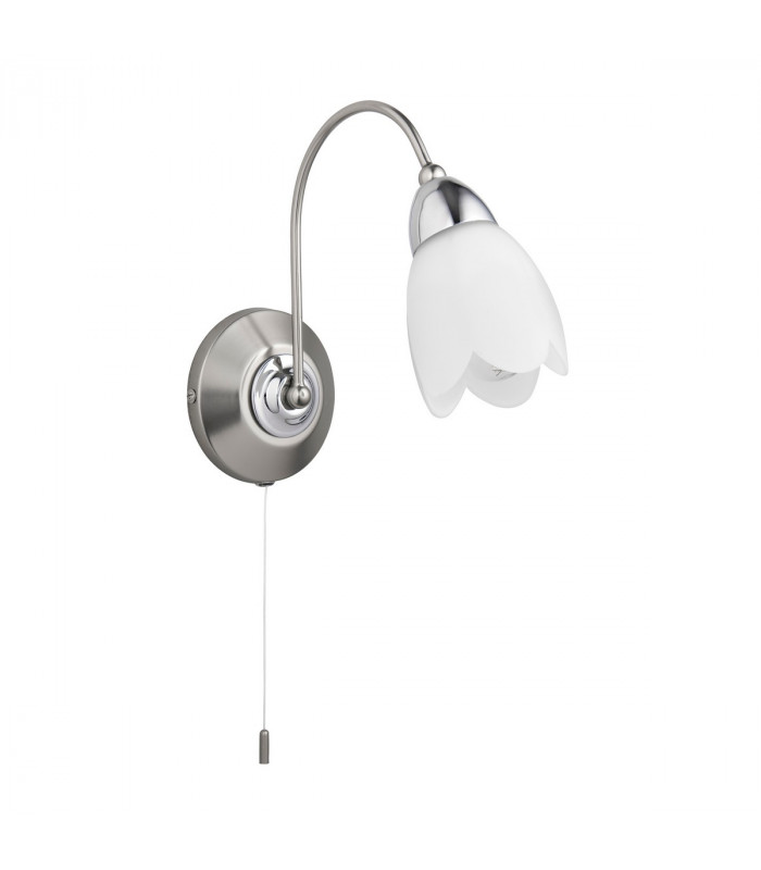 Petal 1 Light Wall Light Satin Chrome with Matt Opal Glass Shade, E14