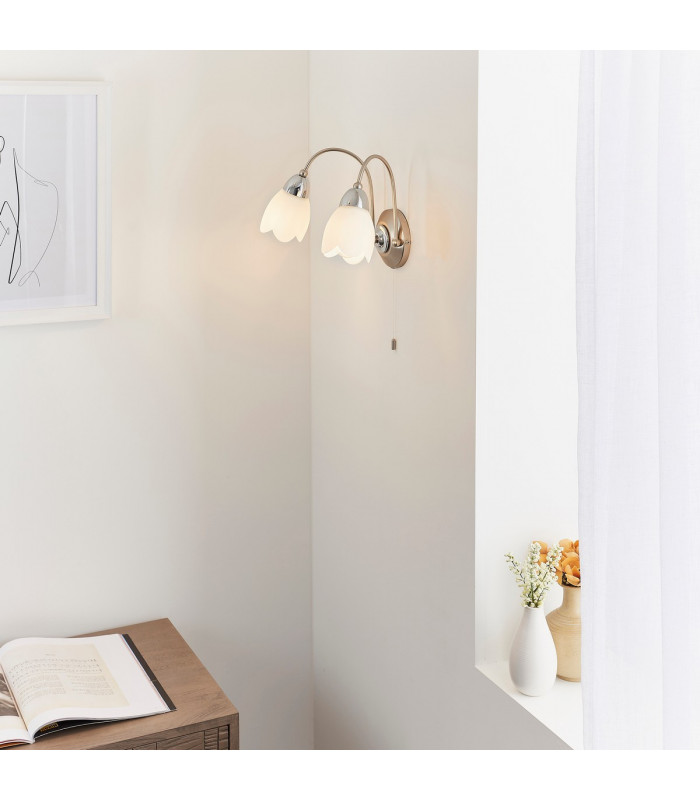 Petal 2 Light Indoor Wall Light Satin Chrome-2