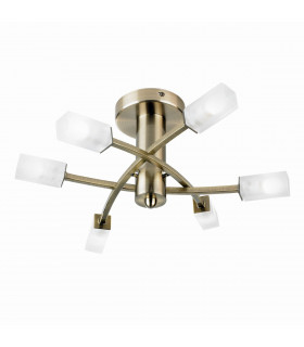 Havana 6 Light Semi Flush Multi Arm Ceiling Light Antique Brass Glass