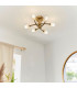 Havana 6 Light Semi Flush Multi Arm Ceiling Light Antique Brass Glass-2