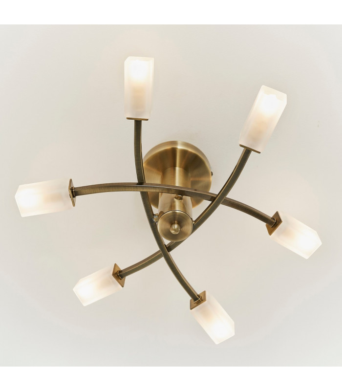 Havana 6 Light Semi Flush Multi Arm Ceiling Light Antique Brass Glass-3