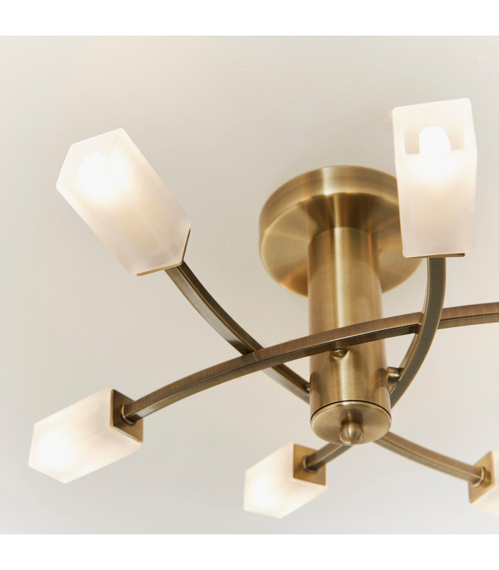 Havana 6 Light Semi Flush Multi Arm Ceiling Light Antique Brass Glass-4
