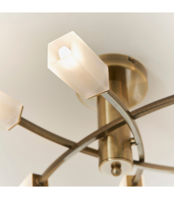 Havana 6 Light Semi Flush Multi Arm Ceiling Light Antique Brass Glass-5