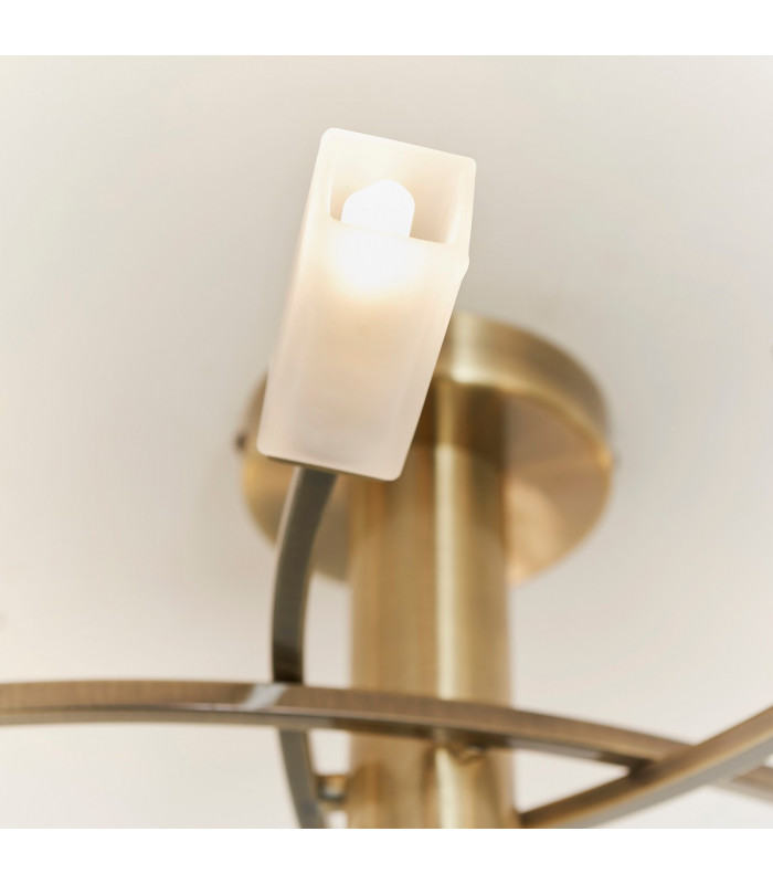 Havana 6 Light Semi Flush Multi Arm Ceiling Light Antique Brass Glass, G9