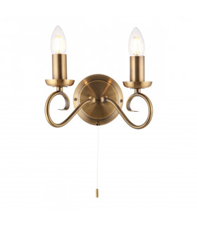 Trafford 2 Light Indoor Candle Wall Light Antique Brass