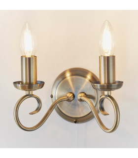 Trafford 2 Light Indoor Candle Wall Light Antique Brass-1