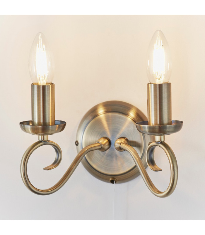 Trafford 2 Light Indoor Candle Wall Light Antique Brass-1
